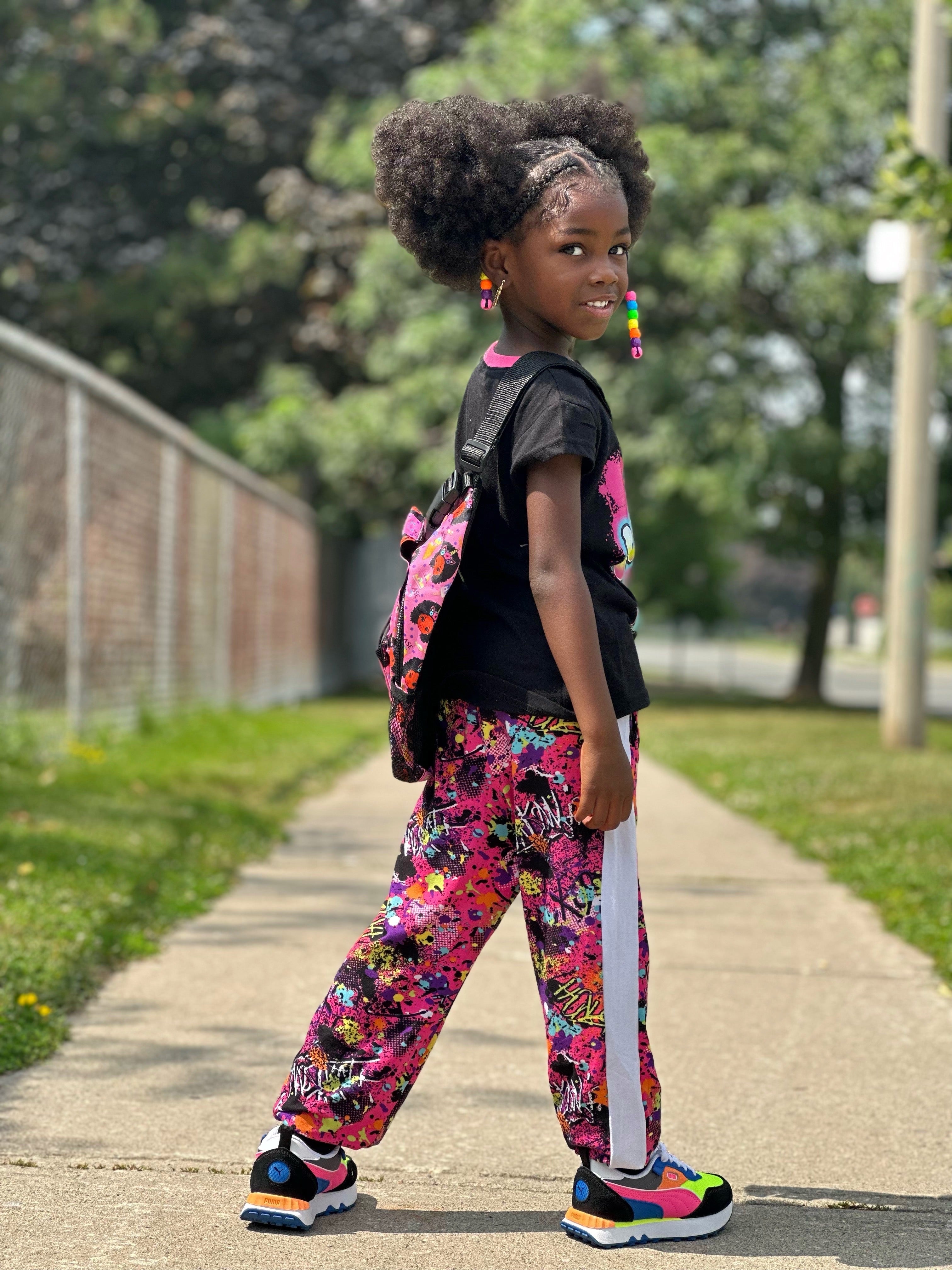 Pink Ice Cream Girl Afrocentric 4 Piece Backpack School Bag Set