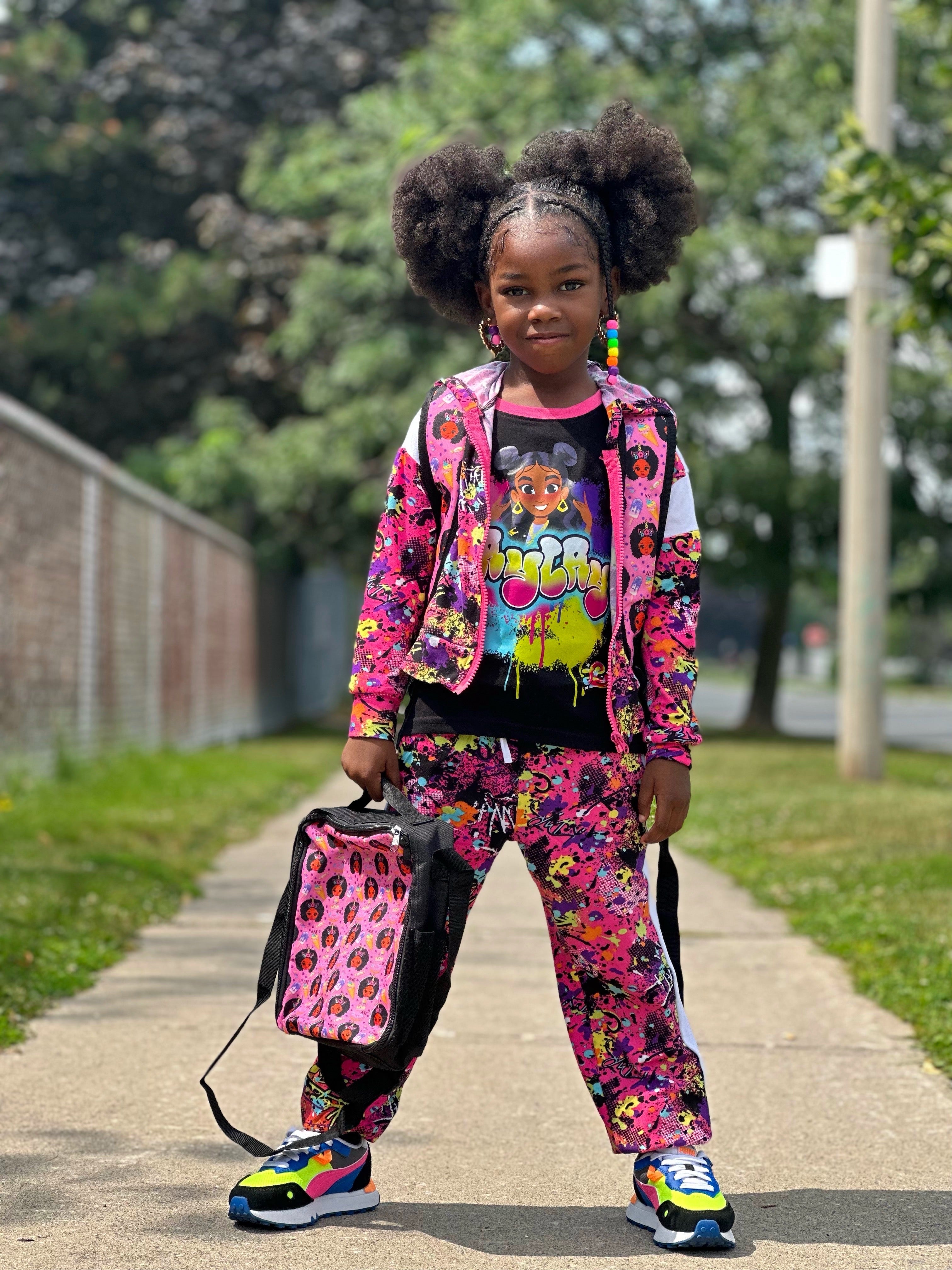 Pink Ice Cream Girl Afrocentric 4 Piece Backpack School Bag Set