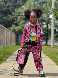 Pink Ice Cream Girl Afrocentric 4 Piece Backpack School Bag Set
