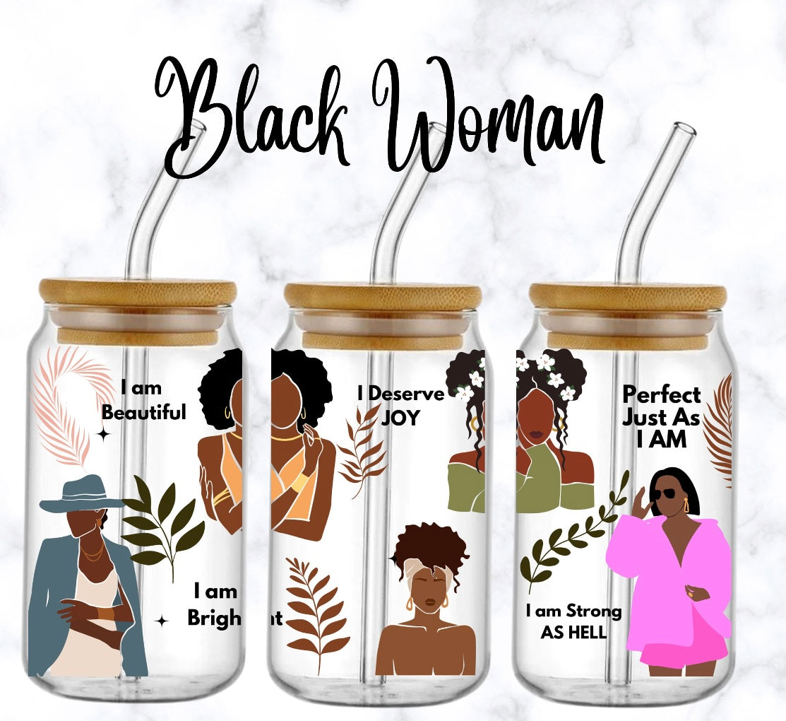 I am Black Women Affirmations libbey glass cup wrap  Black Girl Magic Iced coffee cup wrap | Gift for black women | mental health