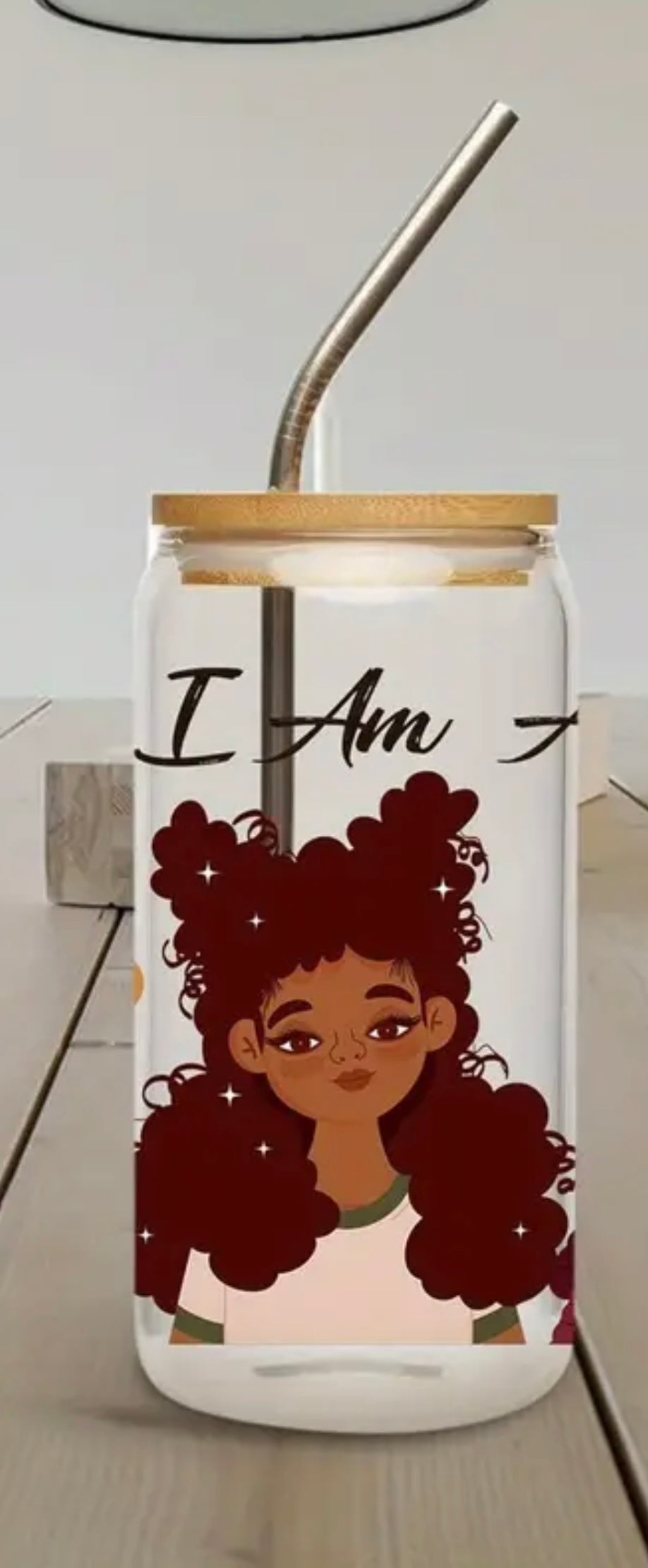 I Am Amazing glass cup, Black Girl Magic Iced coffee cup | Gift for black women | mental health