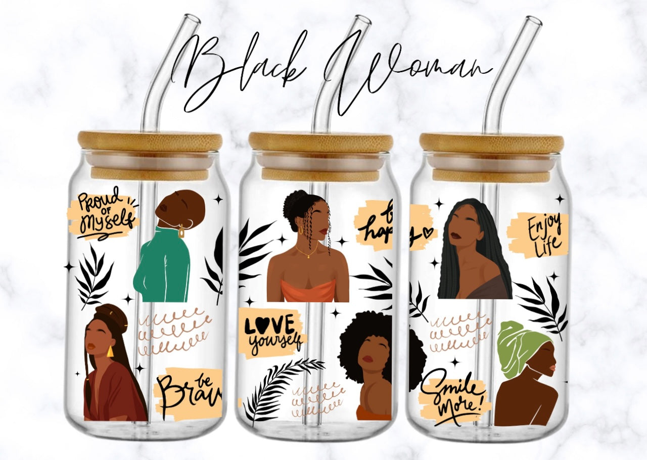 Black Women Enjoy Yourself Affirmation libbey glass cup, Black Girl Magic Iced coffee cup | Gift for black women | mental health