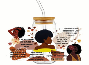 I am Worthy Black Women Affirmation libbey glass cup, Black Girl Magic Iced coffee cup | Gift for black women | mental health