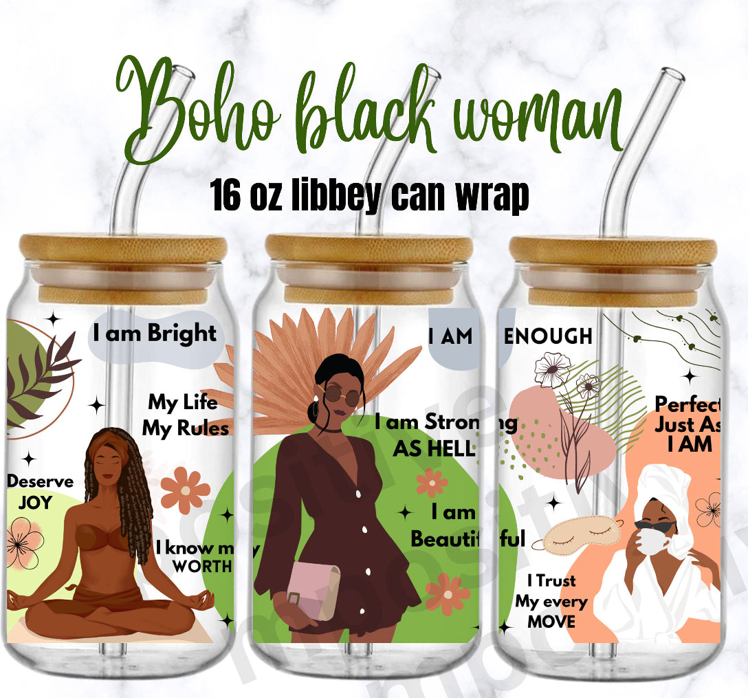 Black Women Affirmations libbey glass cup wrap  Black Girl Magic Iced coffee cup wrap | Gift for black women | mental health