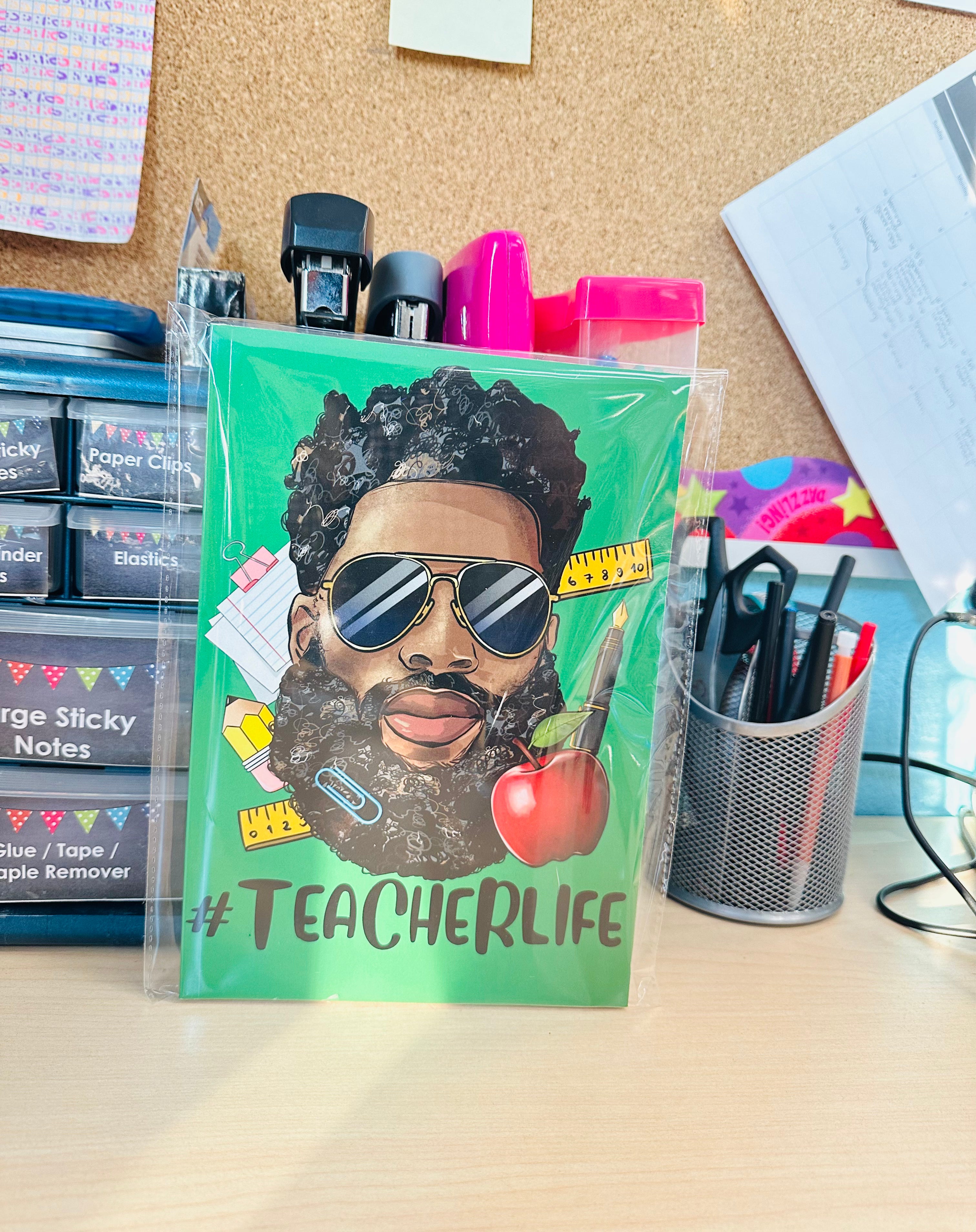 Black Male Teacher Life Lined Notebook Journal