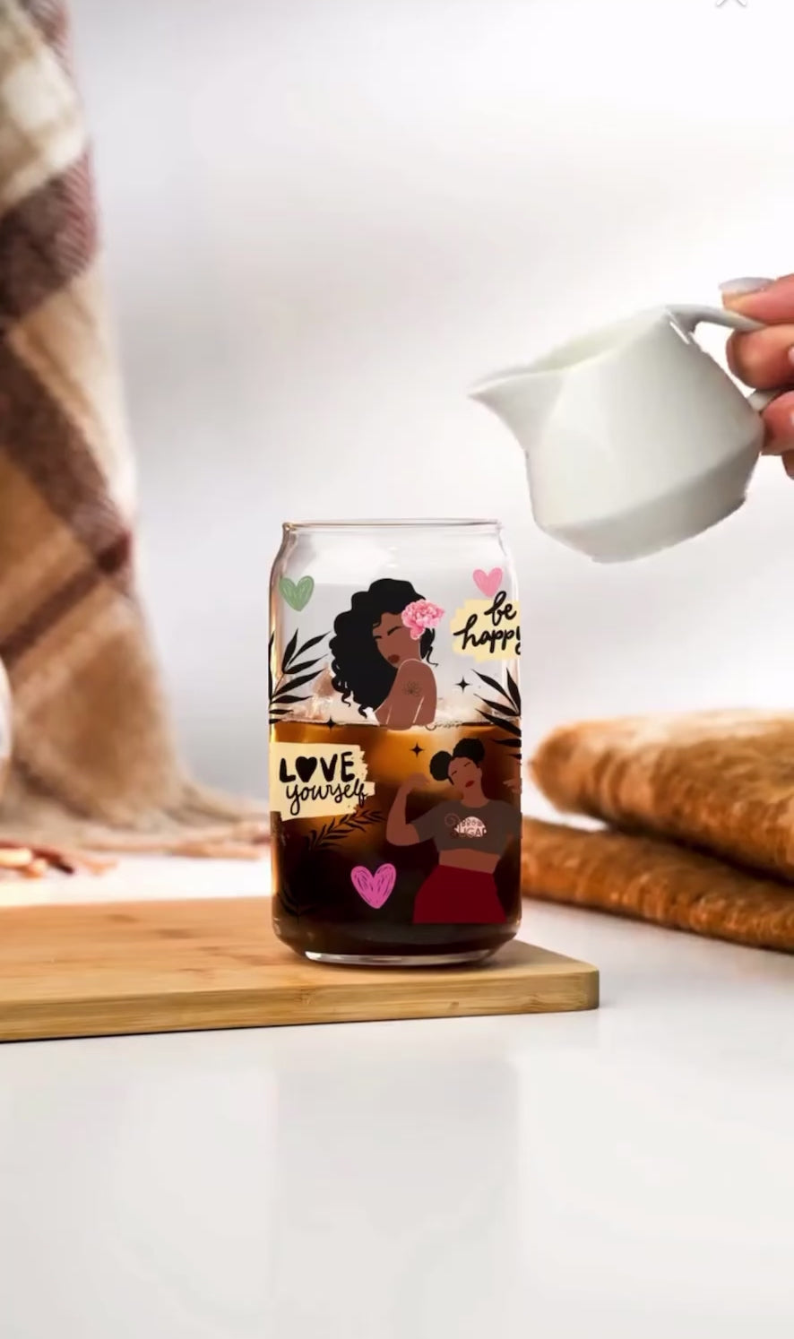 Black Boy Love Yourself Affirmation libbey glass cup, Black Girl Magic Iced coffee cup | Gift for black women | mental health