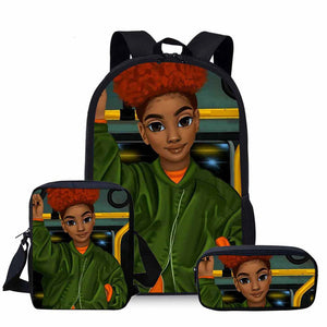 Autumn Afrocentric 3 piece Backpack School Bag Set