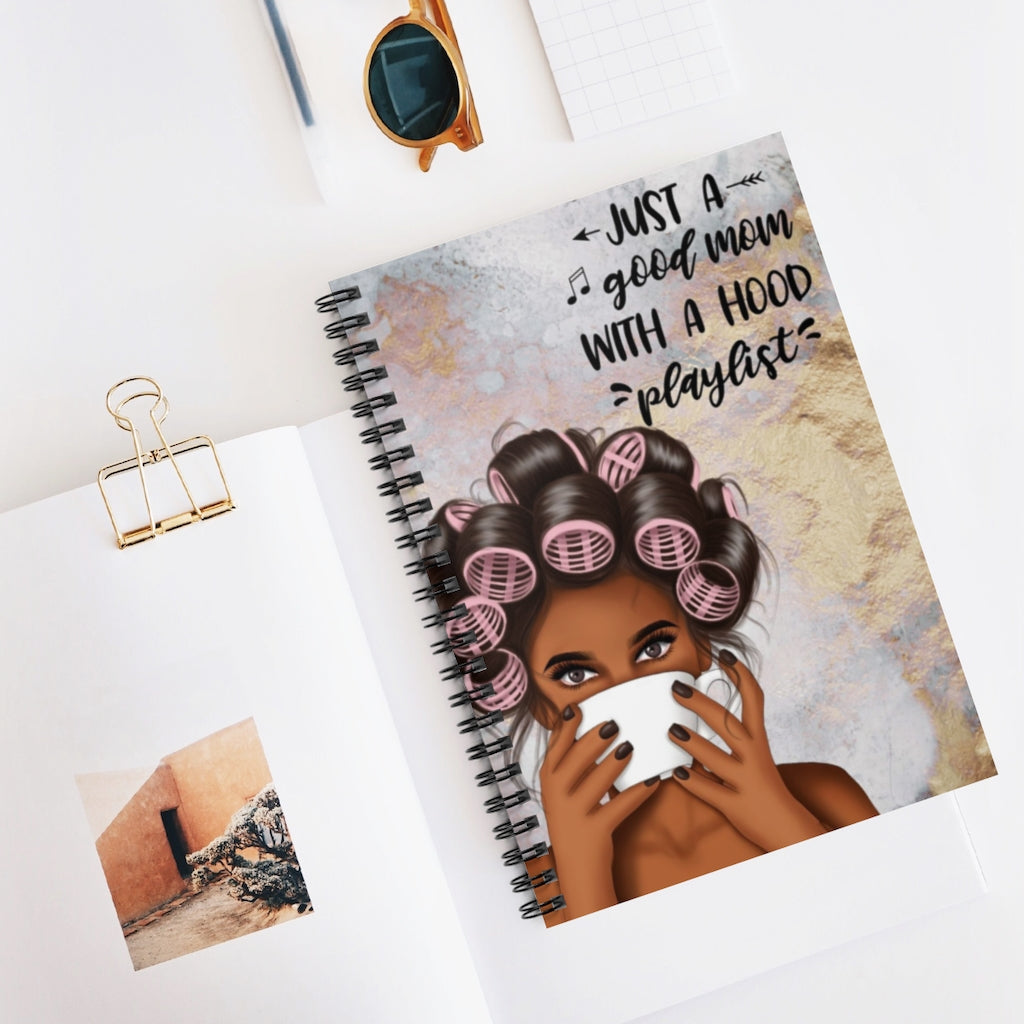 Good Mom With A Hood Playlist Spiral Notebook Journal Ase Company