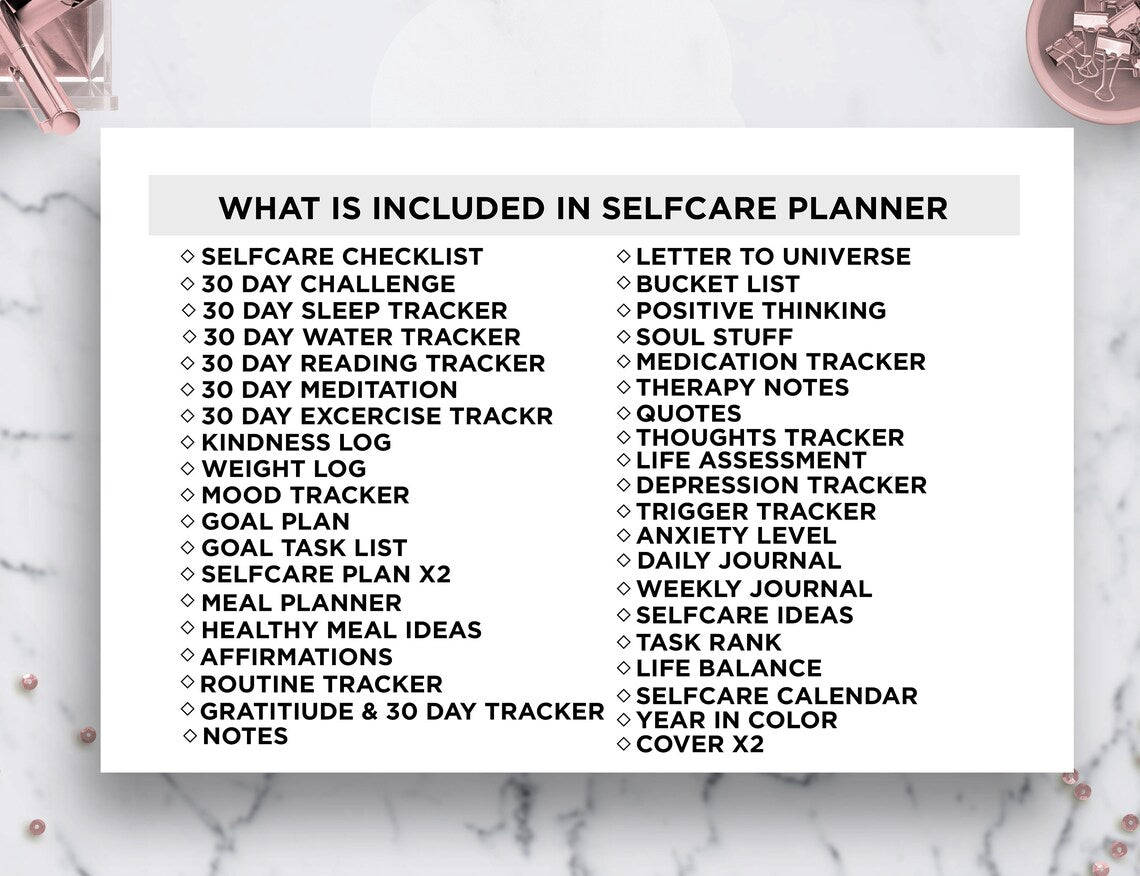FREE Self Care Planner Workbook Checklist