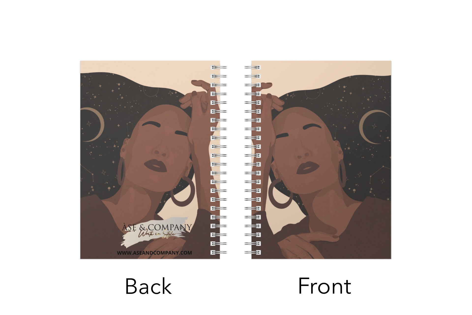 Astro Moon Stars Zodiac Black Queen Spiral Notebook Journal
